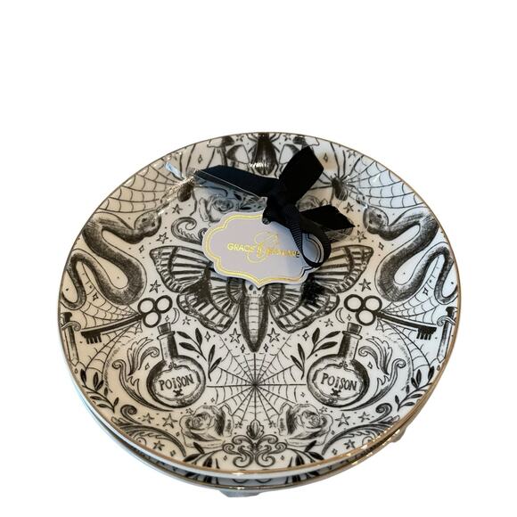 Grace Teaware Fine Porcelain Halloween Appetizer Plates 6" Black White 4pc NEW - Picture 15 of 15